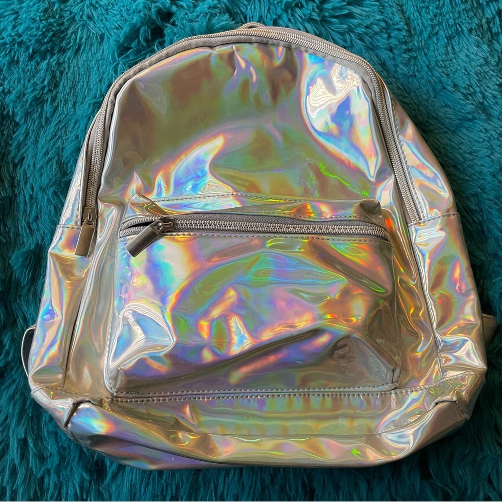 holographic mini backpack cute festival wear rave bag holo rainbow silver pack